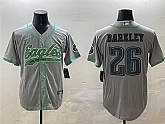 Men's Philadelphia Eagles #26 Saquon Barkley Gray Cool Base Stitched Baseball Jersey Dzhi,baseball caps,new era cap wholesale,wholesale hats